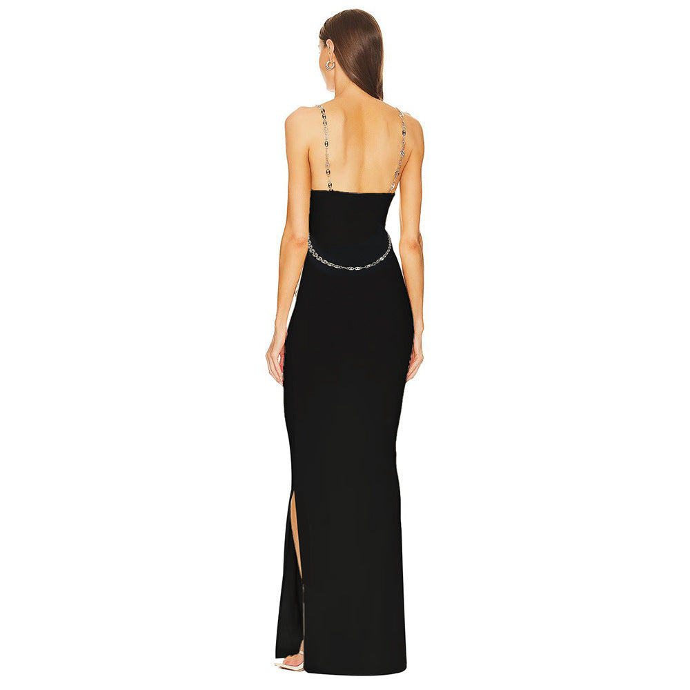 Vestido de cadena sencillo para mujer, vestido largo de fiesta, vestido de noche sexy
