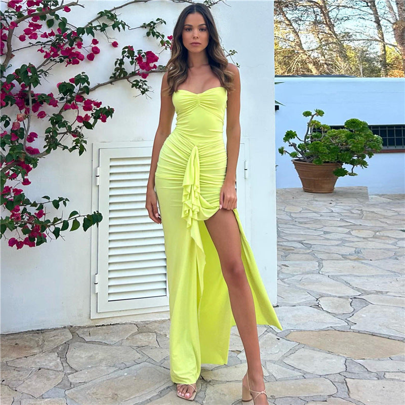 Vestido ajustado con abertura y cuello halter para mujer, otoño e invierno