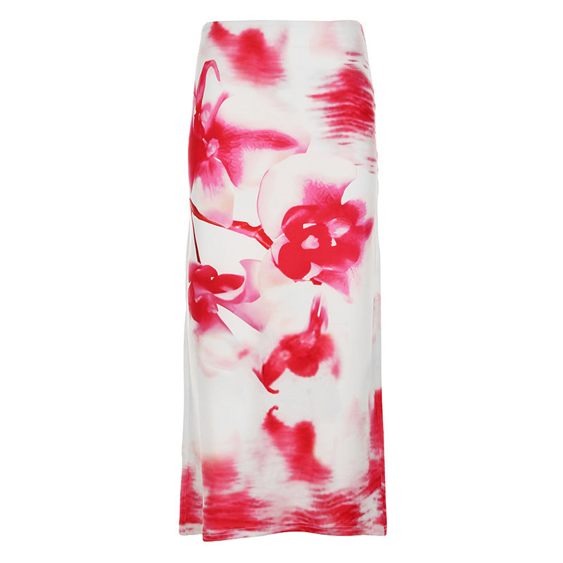 Conjunto de dos piezas formado por falda ajustada y bandeau, sexy, con estampado de verano para mujer