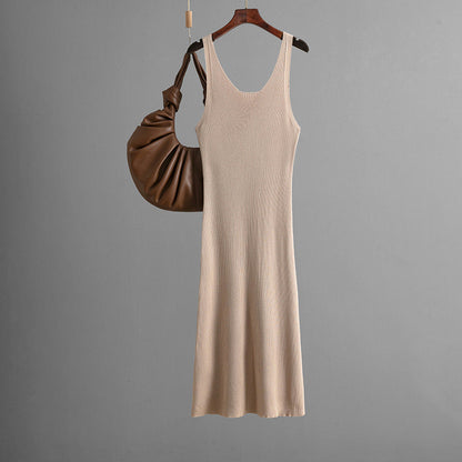 Vestido maxi sexy de punto con tirantes, de verano, de color liso, con abertura en la espalda