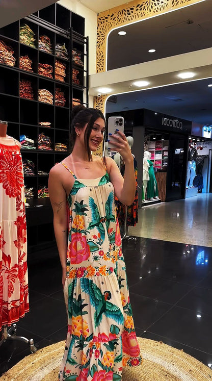 Vestido largo con tirantes finos y estampado sin mangas para mujer, sexy, de verano