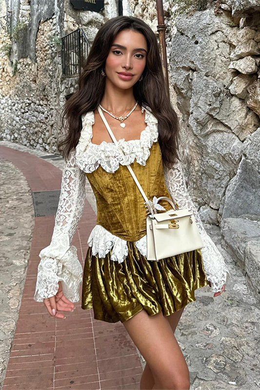 Conjunto de corsé de terciopelo con cuello cuadrado Mona 