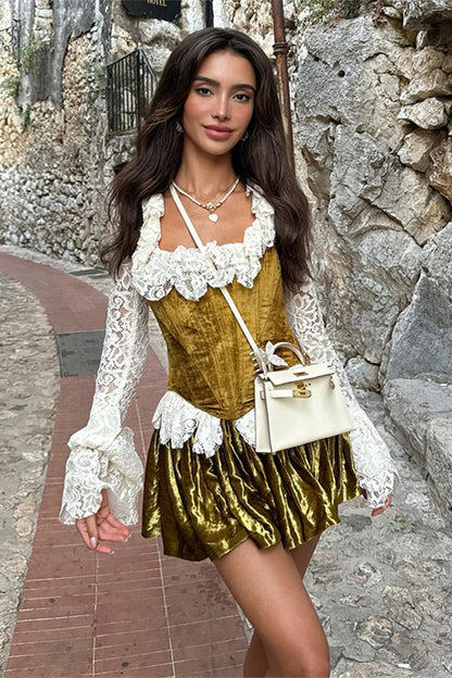 Conjunto de corsé de terciopelo con cuello cuadrado Mona 