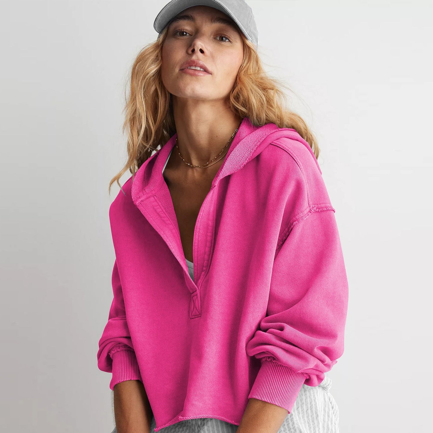 Sudadera con capucha de marca holgada para mujer, ropa de primavera y otoño, jersey con cuello en V, camisa de manga larga