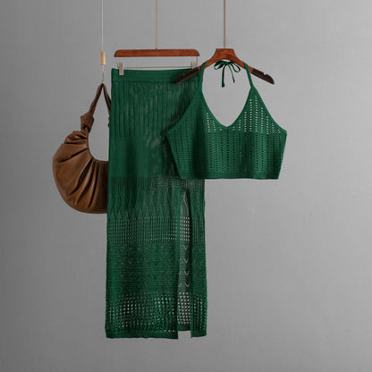 Ropa de mujer, chaleco corto de verano, top de dos piezas, cintura alta, adelgazante, falda con abertura en la cadera