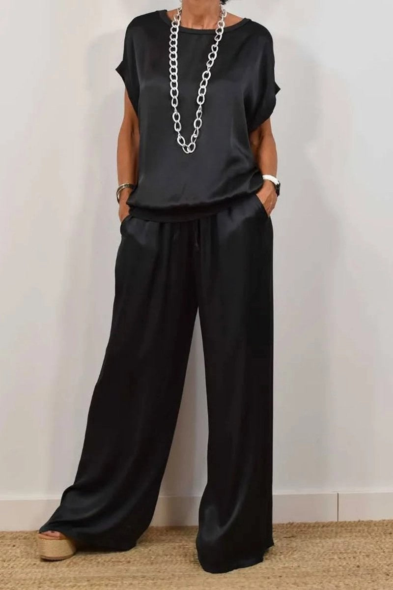 Conjuntos casuales de dos piezas con camisa holgada y pantalones anchos de tendencia primavera-verano
