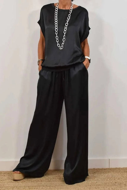 Conjuntos casuales de dos piezas con camisa holgada y pantalones anchos de tendencia primavera-verano