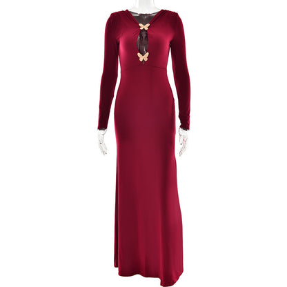 Vestido tubo sexy de manga larga plisado y ajustado para primavera.