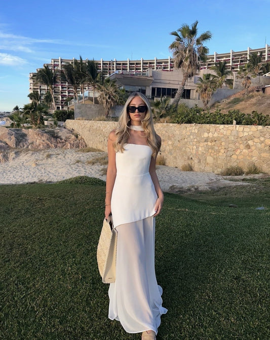 Stella | Women's Wedding Guest Strapless Asymmetric Maxi Dress