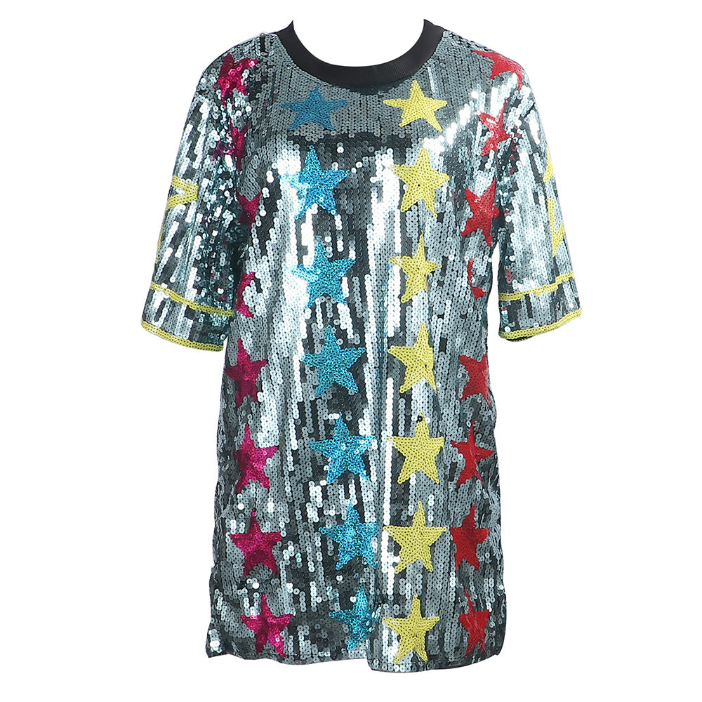 Camiseta holgada con lentejuelas para baile, espectáculos, discoteca, hip hop, animadoras