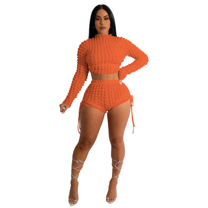 Conjunto de dos piezas con espalda descubierta y estampado de palomitas de maíz sexy para mujer