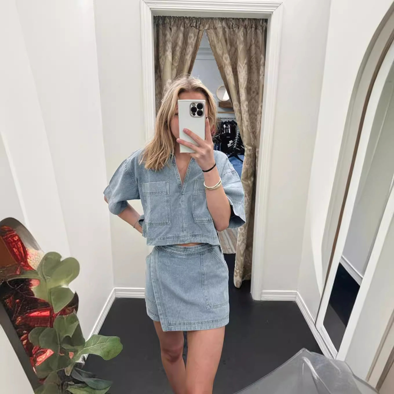 Conjunto de dos piezas formado por camisa polo de manga corta y pantalón asimétrico irregular, estilo vaquero informal y cómodo para mujer, para verano, holgado y adelgazante