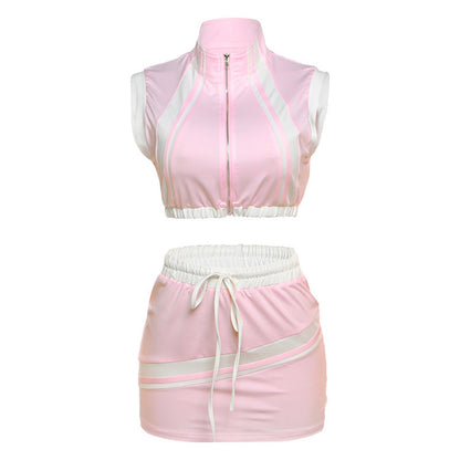 Conjunto de falda corta ajustada con cremallera y top corto sexy para mujer, primavera y verano
