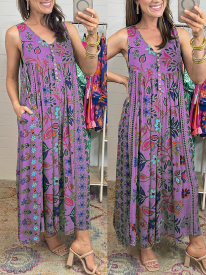 Mono holgado sin mangas con estampado vintage para mujer de verano