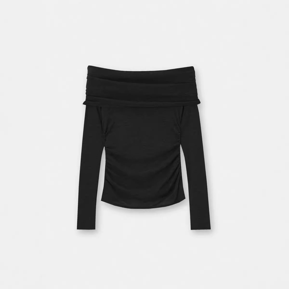 Camiseta sexy de manga larga sin tirantes, color sólido, elegante, sexy, ajustada, top corto