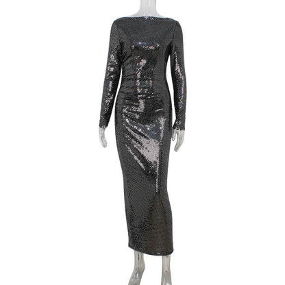 Vestido ajustado de manga larga, sexy, ajustado y elegante con diseño de lentejuelas para mujer