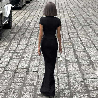 Vestido largo plisado sexy de manga corta con escote en V profundo para mujer de invierno