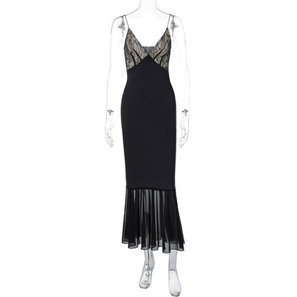 Corsé de encaje de retazos para mujer adulta, estilo sexy, ajustado, con dobladillo de red, vestido tipo cabestrillo para mujer