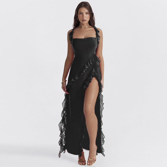Vestido camisero sexy de primavera con abertura alta y lazo para mujer