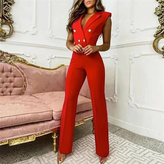 Mono de pata de gallo sin mangas con cuello en V y botones a juego para mujer, ropa de negocios para primavera y verano