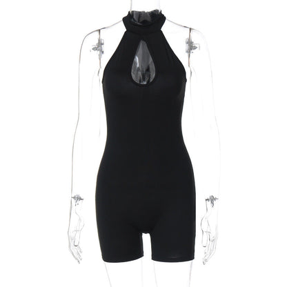 Mono sexy ajustado sin mangas con cuello redondo y corte entallado para mujer