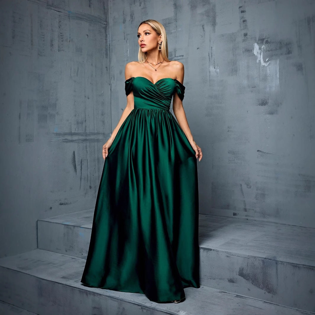 Vestido de noche con escote de tubo y hombros descubiertos para fiesta navideña, disfraz de coro de escenario