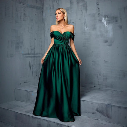Vestido de noche con escote de tubo y hombros descubiertos para fiesta navideña, disfraz de coro de escenario