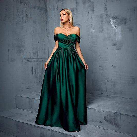 Vestido de noche con escote de tubo y hombros descubiertos para fiesta navideña, disfraz de coro de escenario
