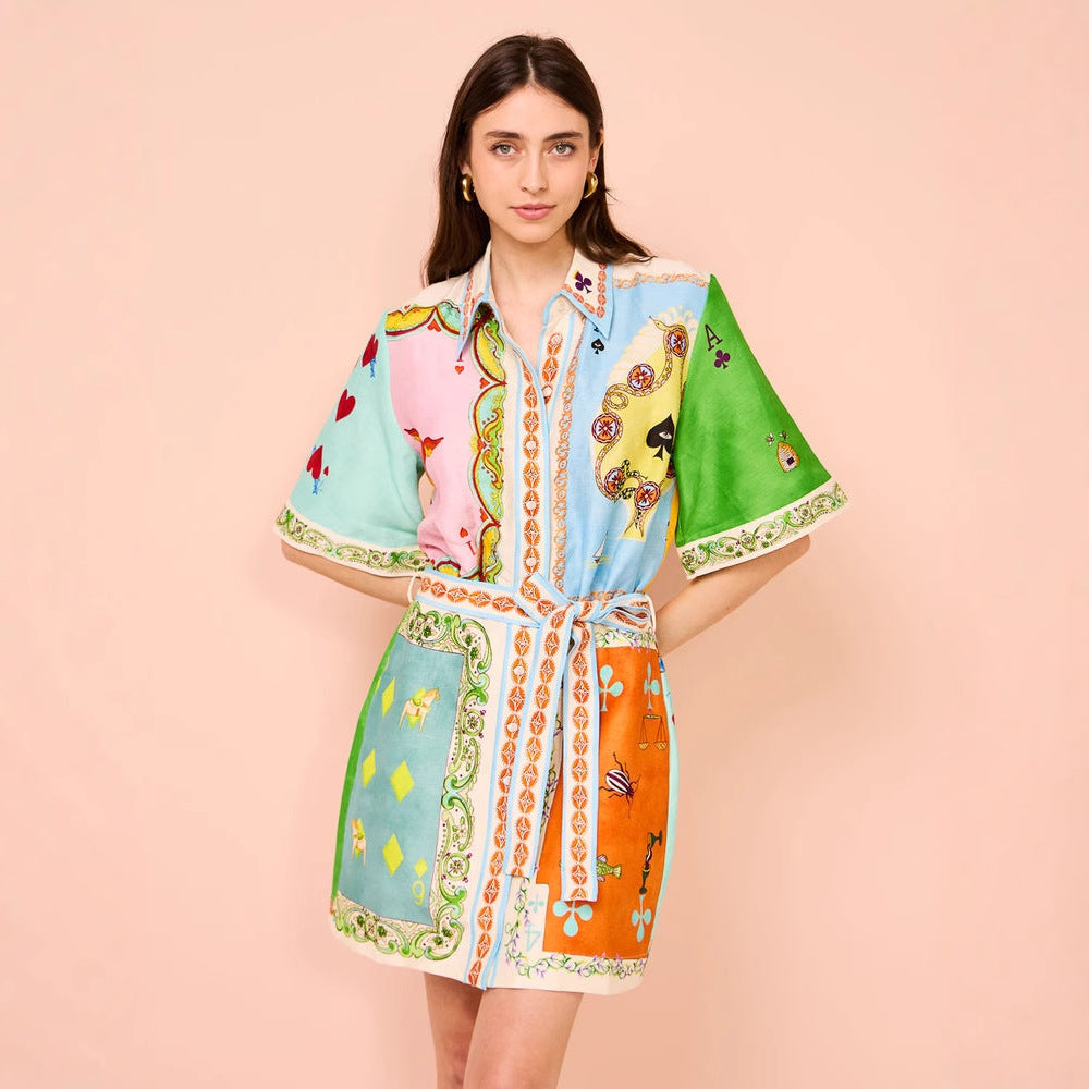 Camisa informal de lino estampada para mujer, cárdigan, vestido salvaje