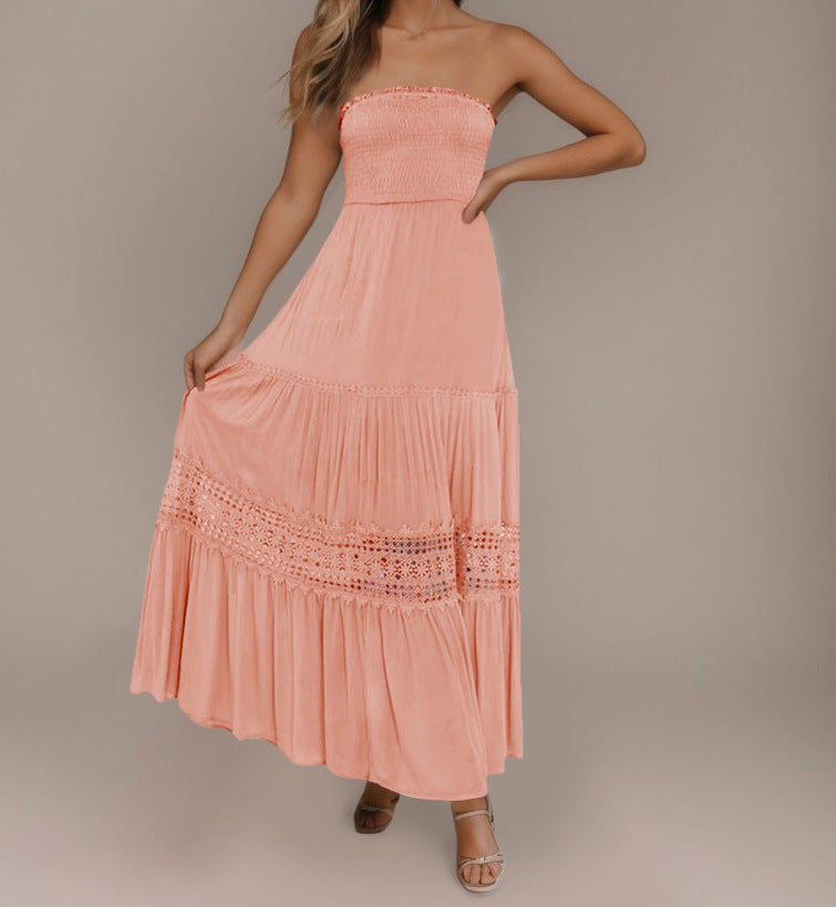 Vestido ceñido de color liso con dobladillo superior tipo tubo, largo, sin mangas, estilo retro bohemio y cintura.