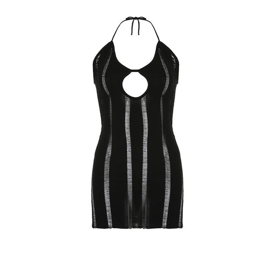 Vestido básico de lana de primavera para mujer, sexy, con cuello halter y corte ajustado.