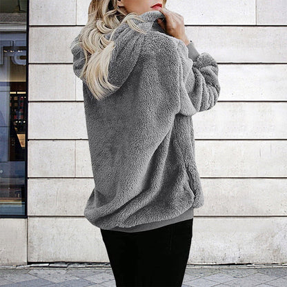 Ropa de otoño e invierno para mujer, cárdigan de manga larga con capucha y color liso