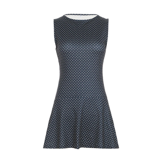 Women Polka Dot Dress Summer Sleeveless Casual Retro Sexy Mini Sleeveless Cinched Short Dress