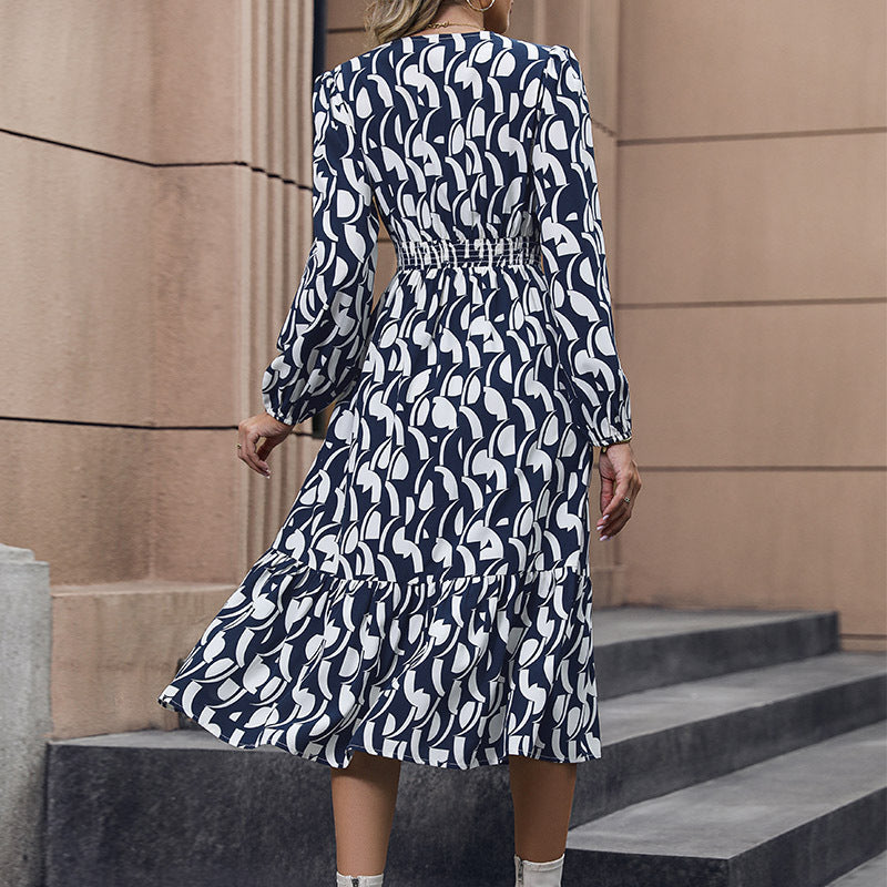 Vestido estampado de manga larga para mujer en otoño