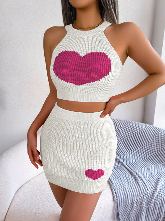 Conjunto de top corto con falda y bolso de contraste de color para mujer, ropa informal de primavera y verano