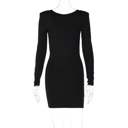 Vestido de otoño-invierno para mujer, color liso, manga larga, sexy, sin espalda