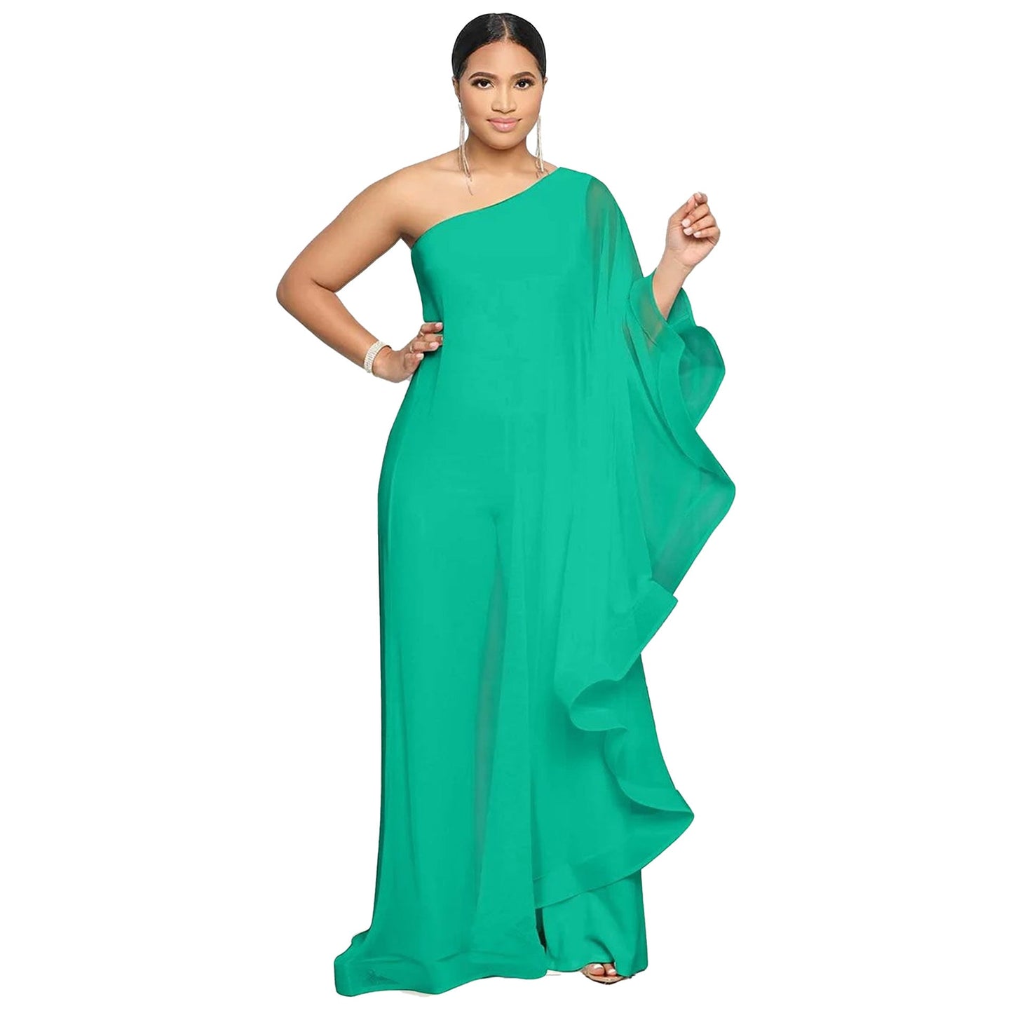 Sexy Multi Color One Shoulder Sleeveless Stitching Stretch Jumpsuit
