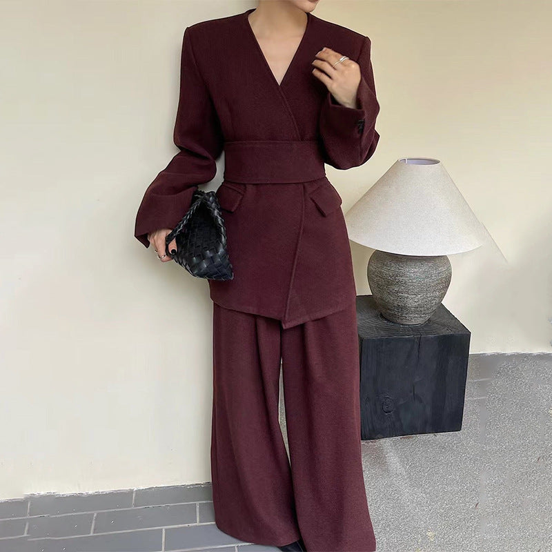 Conjunto de dos piezas formado por top ajustado, pantalón ancho y holgado, elegante e informal, para mujer, otoño