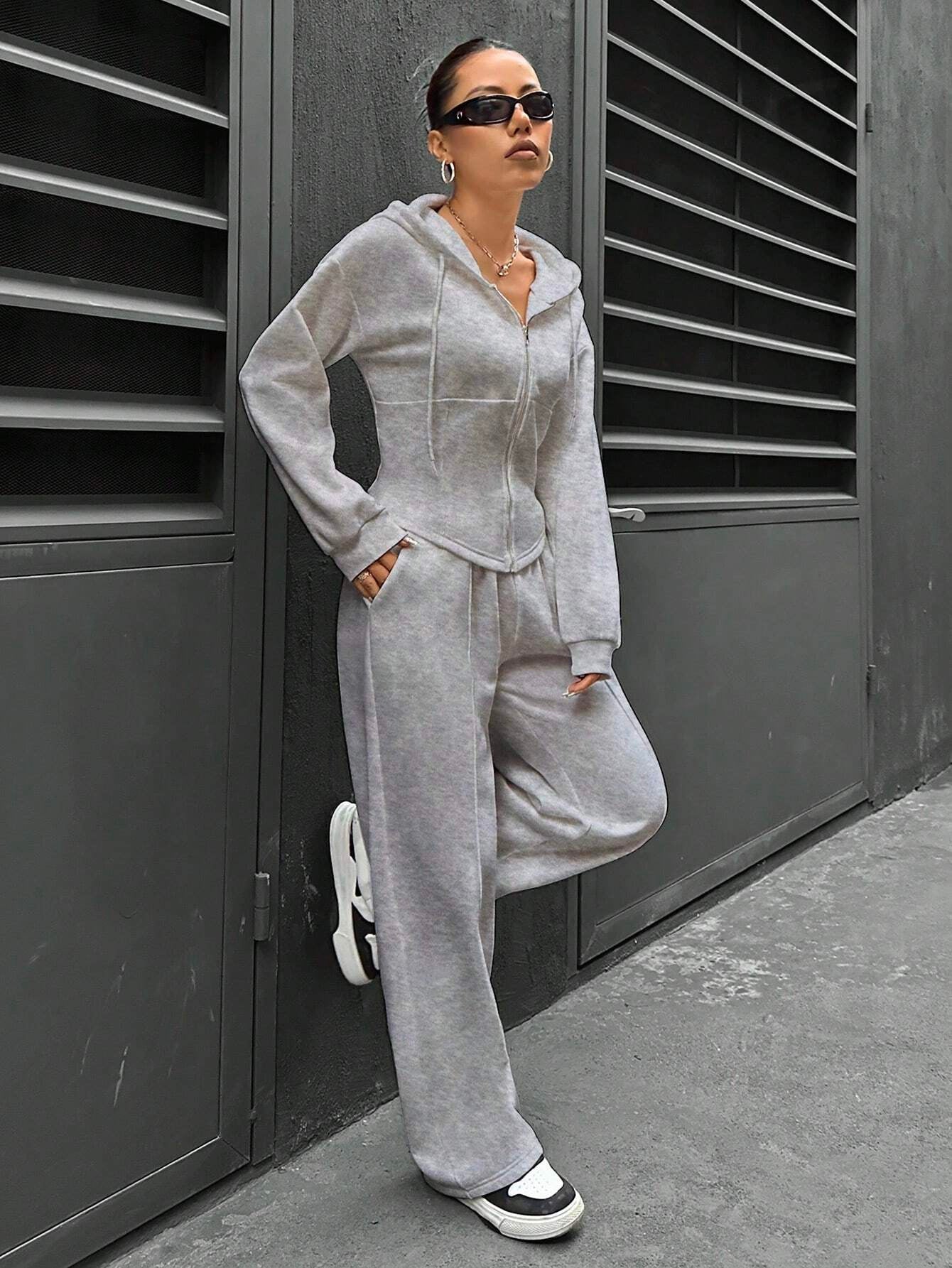 Conjunto de dos piezas de primavera y otoño para mujer, cárdigan con capucha moderno, corte entallado e informal