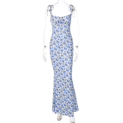 Vestido de verano con tirantes florales pequeños y amplios para mujer