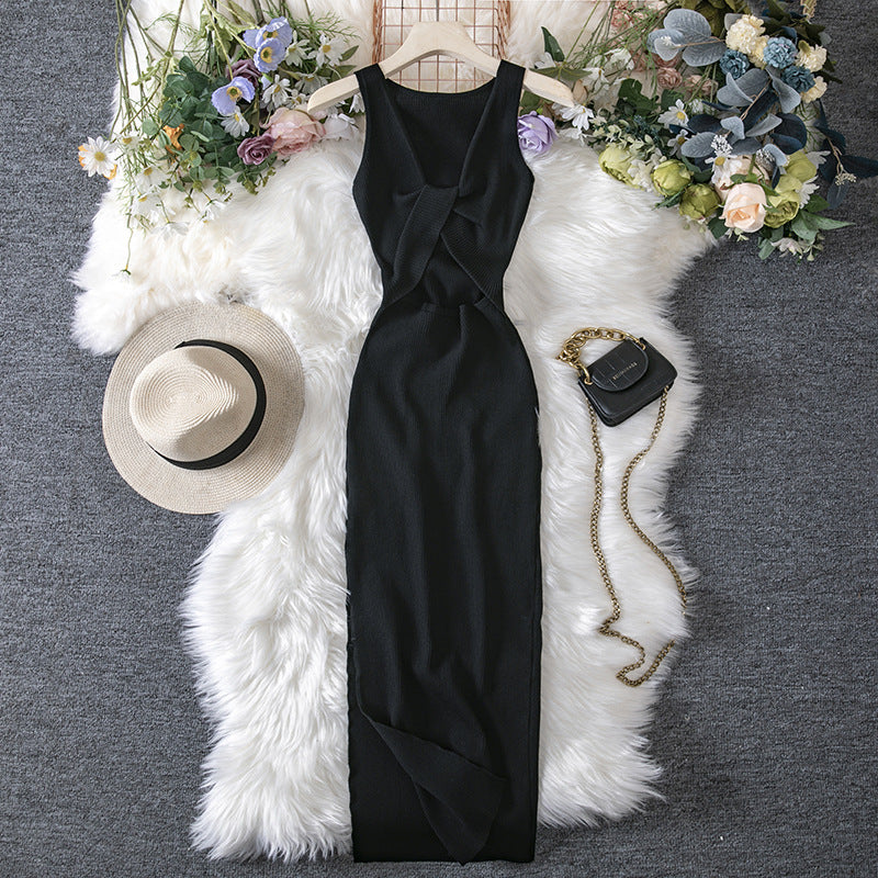 Vestido de punto reversible, ahuecado, sexy, de verano, con escote pronunciado y efecto favorecedor para mujer