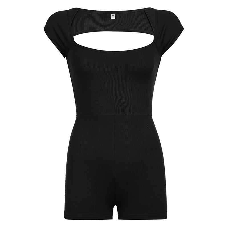 Mono deportivo de una pieza para mujer, de color liso, con aberturas, espalda descubierta y cordones, sexy, ajustado, pantalones cortos, ropa exterior