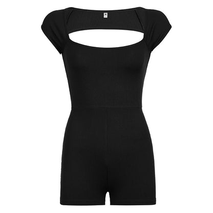 Mono deportivo de una pieza para mujer, de color liso, con aberturas, espalda descubierta y cordones, sexy, ajustado, pantalones cortos, ropa exterior