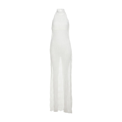 Vestido de primavera para mujer, sexy, sin espalda, plisado, con volantes y sin mangas
