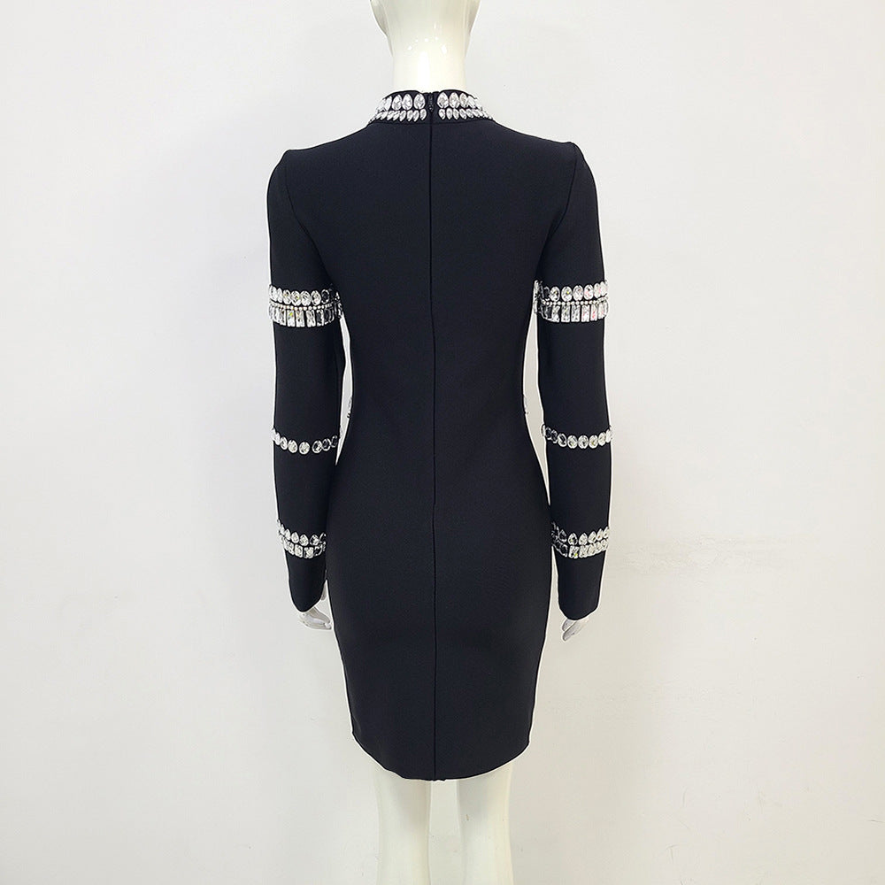 Rhinestone Bandage One Piece Dress Elegant Bodycon Sheath Ladies Party Dress
