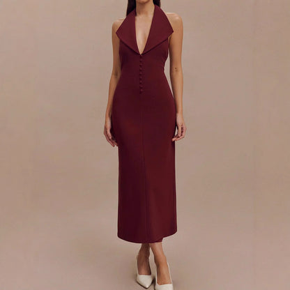 Vestido midi sexy con escote en V y espalda descubierta para mujer