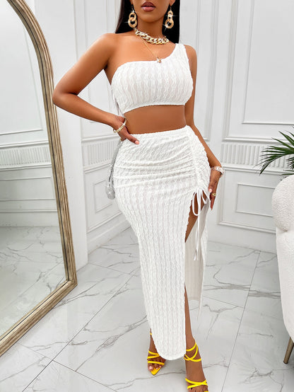 Vestido de verano informal con cuello diagonal y color liso para mujer