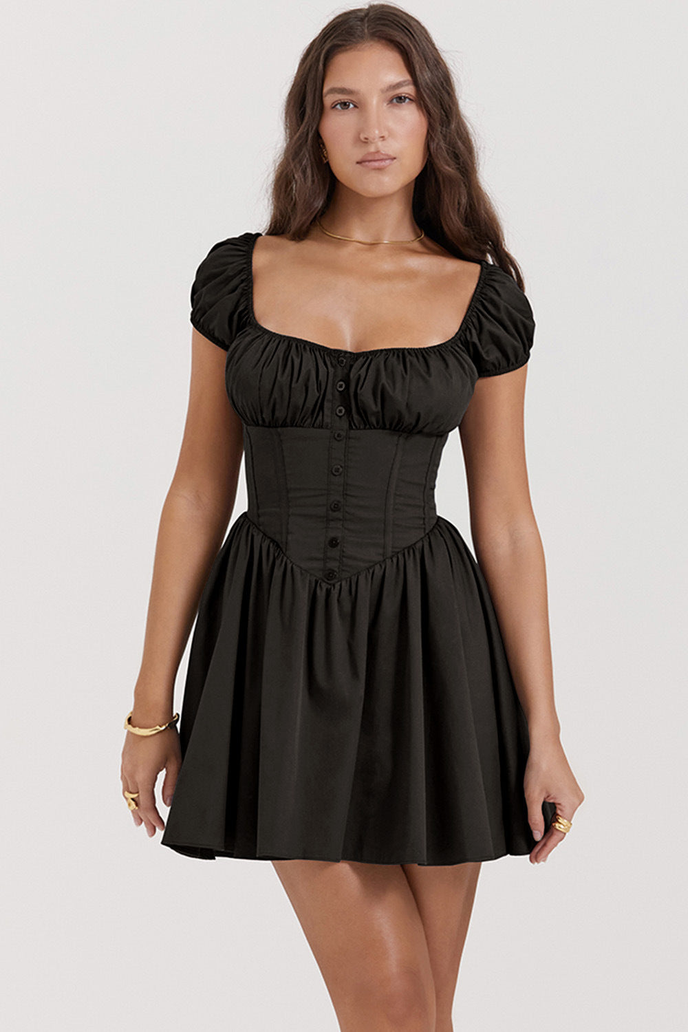 Maribel Puff Sleeve Square Neck Babydoll Mini Dress
