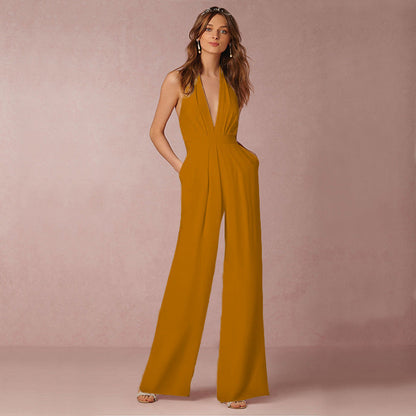 Mono holgado con bolsillos y cuello halter sin mangas sexy para mujer, creativo, de primavera y otoño
