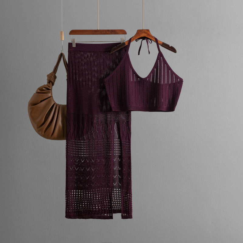Ropa de mujer, chaleco corto de verano, top de dos piezas, cintura alta, adelgazante, falda con abertura en la cadera